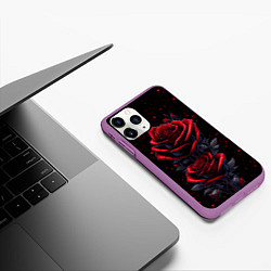 Чехол iPhone 11 Pro матовый Готические розы в космосе, цвет: 3D-фиолетовый — фото 2