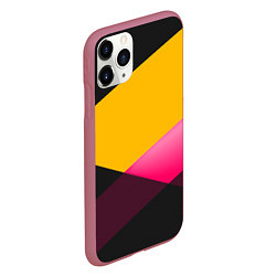 Чехол iPhone 11 Pro матовый Желто-розовый дизайн на черном фоне, цвет: 3D-малиновый — фото 2