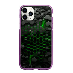 Чехол iPhone 11 Pro матовый Взрыв зеленых плит, цвет: 3D-фиолетовый