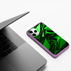 Чехол iPhone 11 Pro матовый Зеленые объемные объекты, цвет: 3D-фиолетовый — фото 2