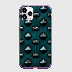 Чехол iPhone 11 Pro матовый Зелёная шипованная броня, цвет: 3D-фиолетовый