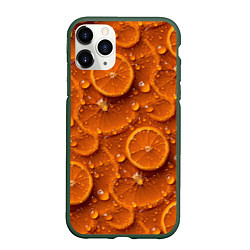 Чехол iPhone 11 Pro матовый Сочная текстура из долек апельсина, цвет: 3D-темно-зеленый