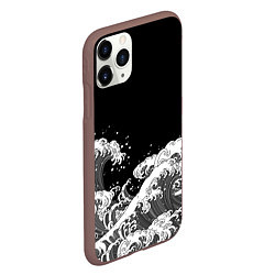 Чехол iPhone 11 Pro матовый Японские волны на темном фоне, цвет: 3D-коричневый — фото 2
