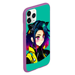 Чехол iPhone 11 Pro матовый Anime Cyberpunk Girl, цвет: 3D-фиолетовый — фото 2