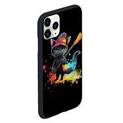 Чехол iPhone 11 Pro матовый Котенок с метлой, Краски, цвет: 3D-черный — фото 2