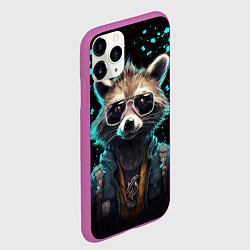 Чехол iPhone 11 Pro матовый Енот в стиле киберпанк, цвет: 3D-фиолетовый — фото 2