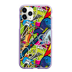 Чехол iPhone 11 Pro матовый Guitars - pop art pattern, цвет: 3D-светло-сиреневый
