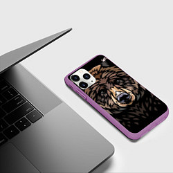 Чехол iPhone 11 Pro матовый Медведь в этническом стиле, цвет: 3D-фиолетовый — фото 2