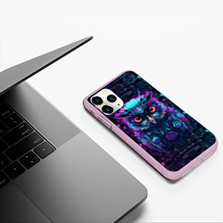 Чехол iPhone 11 Pro матовый Сова в стиле киберпанк, цвет: 3D-розовый — фото 2