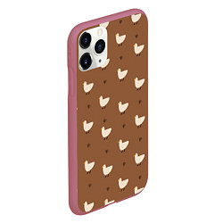 Чехол iPhone 11 Pro матовый Гуси и травка - паттерн коричневый, цвет: 3D-малиновый — фото 2