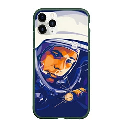 Чехол iPhone 11 Pro матовый Юрий Гагарин в скафандре, цвет: 3D-темно-зеленый