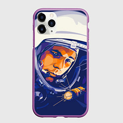 Чехол iPhone 11 Pro матовый Юрий Гагарин в скафандре, цвет: 3D-фиолетовый