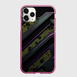 Чехол iPhone 11 Pro матовый Фиолетовые и зеленые вставки, цвет: 3D-малиновый