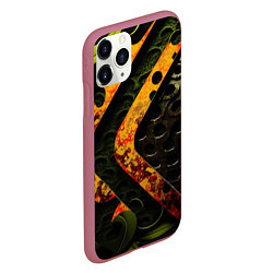 Чехол iPhone 11 Pro матовый Оранжевые полосы на неровной текстуре, цвет: 3D-малиновый — фото 2