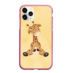 Чехол iPhone 11 Pro матовый Малыш жираф, цвет: 3D-малиновый