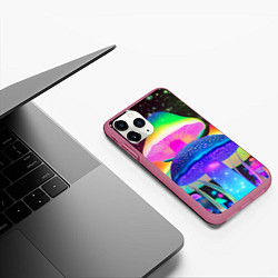 Чехол iPhone 11 Pro матовый Волшебные светящиеся грибы и звезды, цвет: 3D-малиновый — фото 2