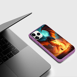 Чехол iPhone 11 Pro матовый Огненный дракон и рыцарь, цвет: 3D-фиолетовый — фото 2
