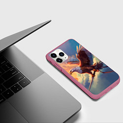Чехол iPhone 11 Pro матовый Орел с мечом в облаках на закате, цвет: 3D-малиновый — фото 2