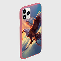 Чехол iPhone 11 Pro матовый Орел с мечом в облаках на закате, цвет: 3D-малиновый — фото 2