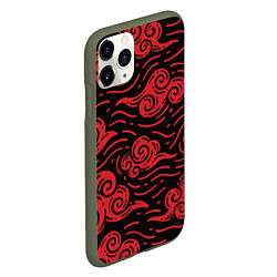 Чехол iPhone 11 Pro матовый Японский орнамент - красные облака, цвет: 3D-темно-зеленый — фото 2