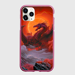 Чехол iPhone 11 Pro матовый Дракон и кровавая луна, цвет: 3D-малиновый