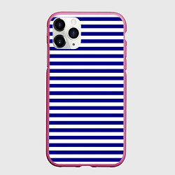 Чехол iPhone 11 Pro матовый Тельняшка синяя ВМФ, цвет: 3D-малиновый