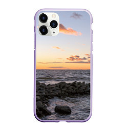 Чехол iPhone 11 Pro матовый Закат солнца на Финском заливе, цвет: 3D-светло-сиреневый