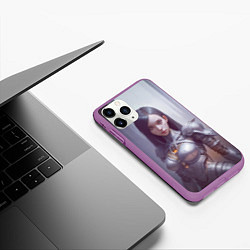 Чехол iPhone 11 Pro матовый Девушка киберпанк, цвет: 3D-фиолетовый — фото 2