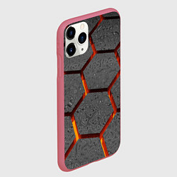 Чехол iPhone 11 Pro матовый Металлические плиты и лава, цвет: 3D-малиновый — фото 2