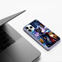 Чехол iPhone 11 Pro матовый Модная чёрная кошечка в Нью-Йорке, цвет: 3D-светло-сиреневый — фото 2