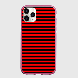 Чехол iPhone 11 Pro матовый Черно-красные полосы, цвет: 3D-малиновый