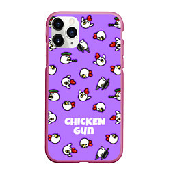 Чехол iPhone 11 Pro матовый Chicken Gun - паттерн, цвет: 3D-малиновый