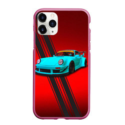 Чехол iPhone 11 Pro матовый Немецкий спортивный автомобиль Porsche 911, цвет: 3D-малиновый