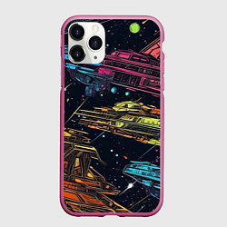 Чехол iPhone 11 Pro матовый Космические корабли и космос, цвет: 3D-малиновый