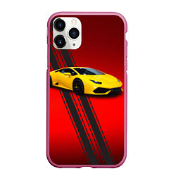 Чехол iPhone 11 Pro матовый Итальянский гиперкар Lamborghini Aventador, цвет: 3D-малиновый