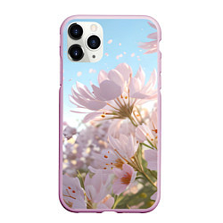 Чехол iPhone 11 Pro матовый Розовые цветы на фоне неба, цвет: 3D-розовый