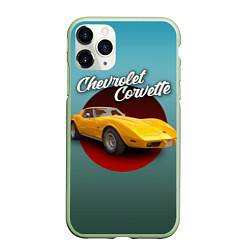 Чехол iPhone 11 Pro матовый Американский спорткар Chevrolet Corvette Stingray, цвет: 3D-салатовый