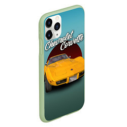 Чехол iPhone 11 Pro матовый Американский спорткар Chevrolet Corvette Stingray, цвет: 3D-салатовый — фото 2