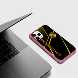 Чехол iPhone 11 Pro матовый Porsche - Gold line, цвет: 3D-малиновый — фото 2