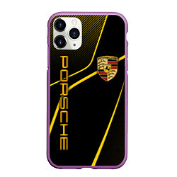 Чехол iPhone 11 Pro матовый Porsche - Gold line, цвет: 3D-фиолетовый