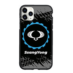 Чехол iPhone 11 Pro матовый SsangYong в стиле Top Gear со следами шин на фоне, цвет: 3D-черный