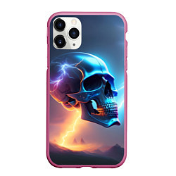 Чехол iPhone 11 Pro матовый Стальной череп с молниями, цвет: 3D-малиновый