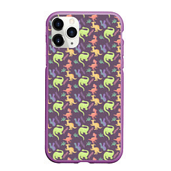 Чехол iPhone 11 Pro матовый Динозавры паттерн, цвет: 3D-фиолетовый