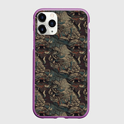 Чехол iPhone 11 Pro матовый Тёмный фон с элементами дракона, цвет: 3D-фиолетовый