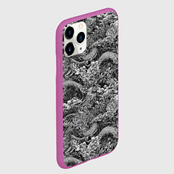 Чехол iPhone 11 Pro матовый Черно-белый фон с элементами японской татуировки, цвет: 3D-фиолетовый — фото 2