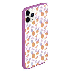 Чехол iPhone 11 Pro матовый Ананасы паттерн, цвет: 3D-фиолетовый — фото 2