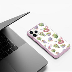 Чехол iPhone 11 Pro матовый Пляжный паттерн с коктейлями и фламинго, цвет: 3D-розовый — фото 2