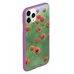 Чехол iPhone 11 Pro матовый Красные маки в поле, цвет: 3D-фиолетовый — фото 2