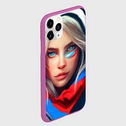 Чехол iPhone 11 Pro матовый Девушка с голубыми глазами в флаге, цвет: 3D-фиолетовый — фото 2