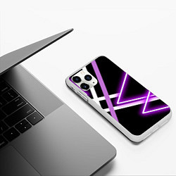 Чехол iPhone 11 Pro матовый Фиолетовые полоски с неоном, цвет: 3D-белый — фото 2
